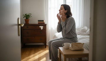 Une femme prend soin de sa peau en appliquant sa crème hydratante chaque matin.
