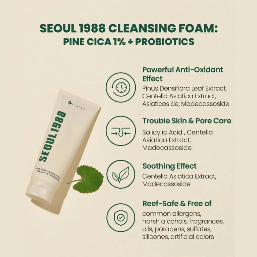 K-Secret - Seoul 1988 Cleansing Foam: Pine Cica 1% + Probiotics
