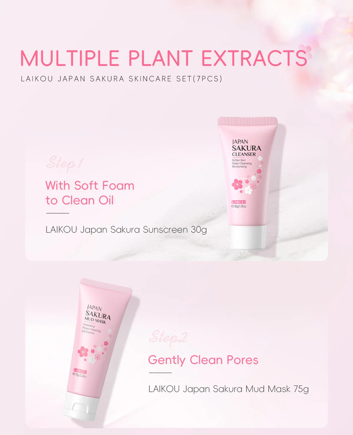 Sakura Skin Care Kit Hydrating Moisturizing Skin Care with Cleansing Pore Treatment and Sunscreen Cosmetic Skincare Korean