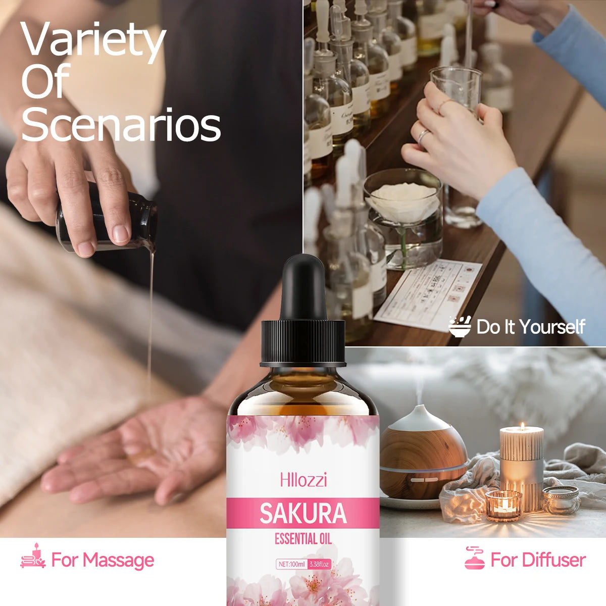 Sakura essential oil, massage oil for face, hair, nails, body, DIY soap and candle, can be used with aromatherapy machine.