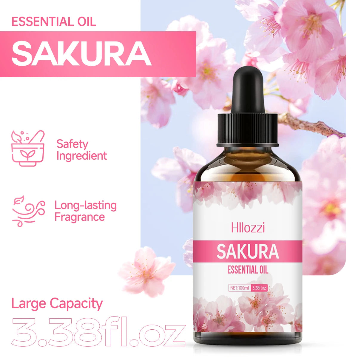 Sakura essential oil, massage oil for face, hair, nails, body, DIY soap and candle, can be used with aromatherapy machine.