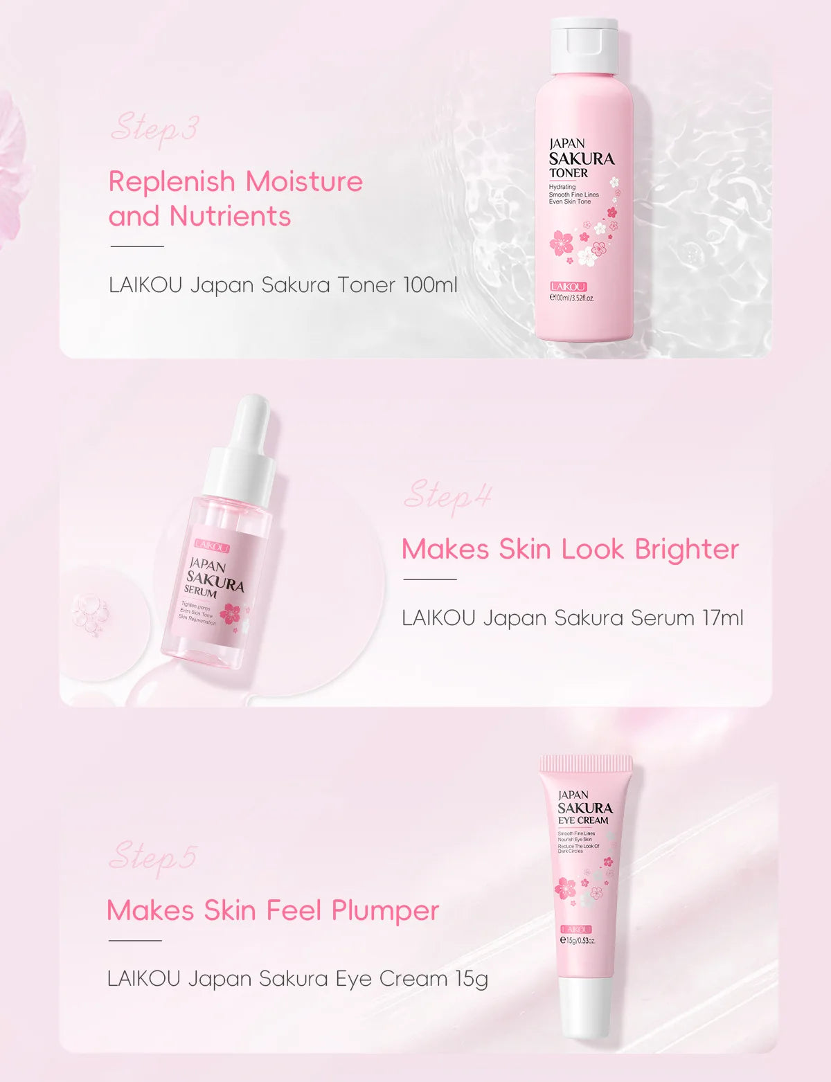 Sakura Skin Care Kit Hydrating Moisturizing Skin Care with Cleansing Pore Treatment and Sunscreen Cosmetic Skincare Korean