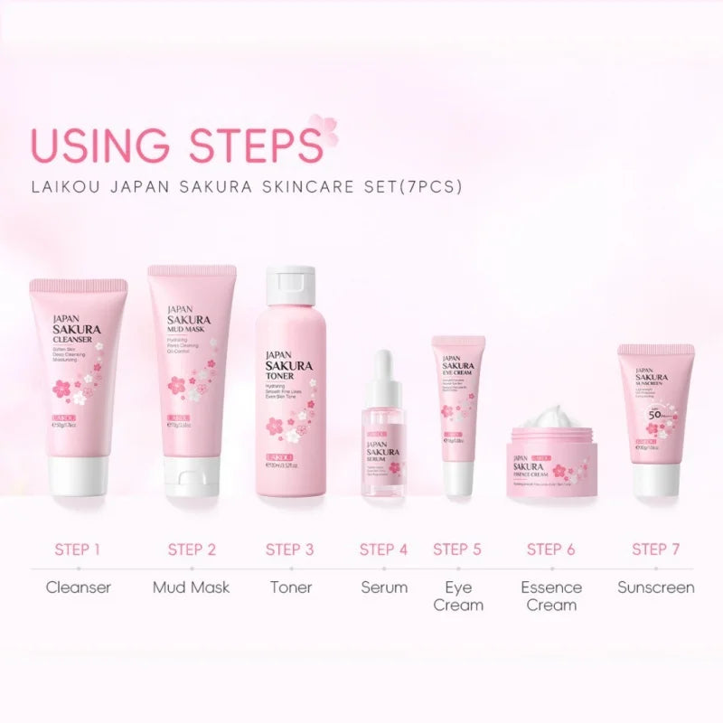 Sakura Skin Care Kit Hydrating Moisturizing Skin Care with Cleansing Pore Treatment and Sunscreen Cosmetic Skincare Korean