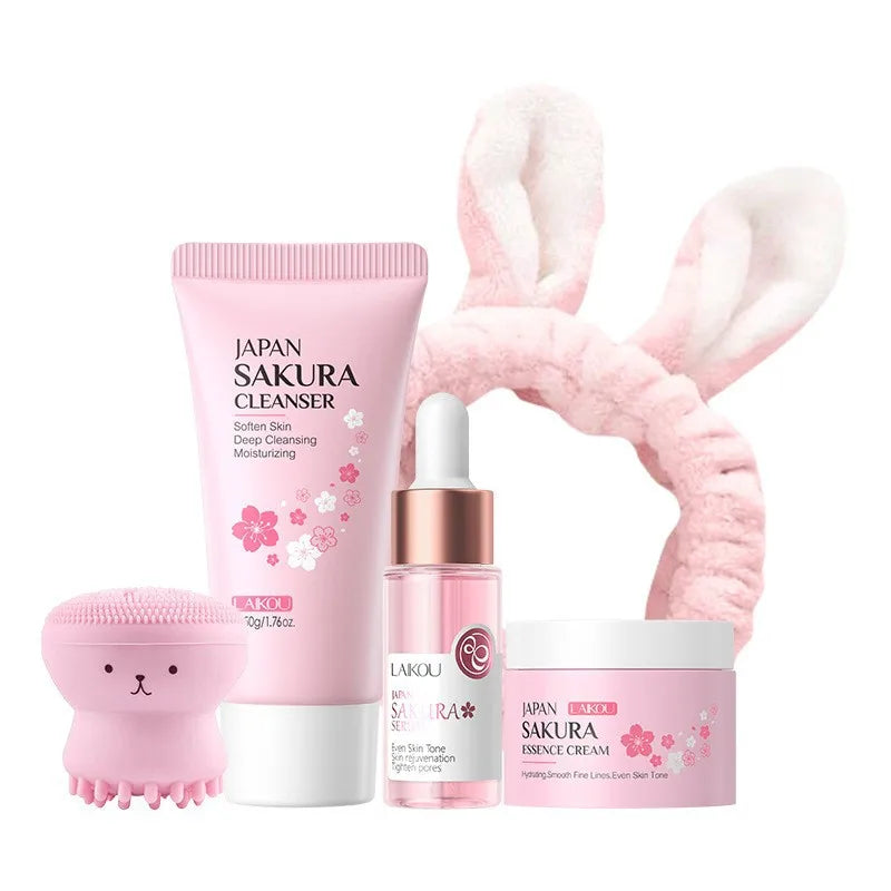 Sakura Skin Care Kit Hydrating Moisturizing Skin Care with Cleansing Pore Treatment and Sunscreen Cosmetic Skincare Korean
