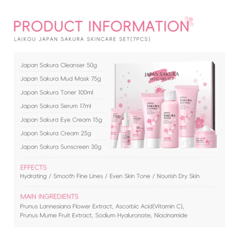 Sakura Skin Care Kit Hydrating Moisturizing Skin Care with Cleansing Pore Treatment and Sunscreen  Cosmetic  Skincare Korean
