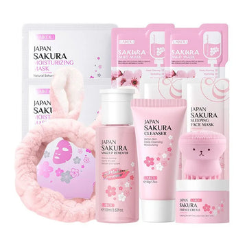 Sakura Skin Care Kit Hydrating Moisturizing Skin Care with Cleansing Pore Treatment and Sunscreen Cosmetic Skincare Korean