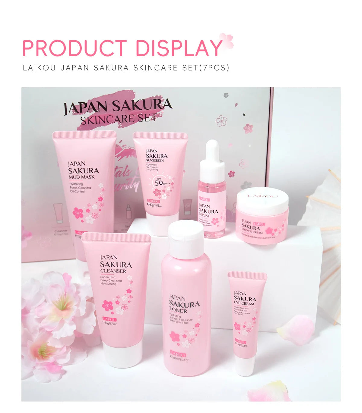 Sakura Skin Care Kit Hydrating Moisturizing Skin Care with Cleansing Pore Treatment and Sunscreen Cosmetic Skincare Korean