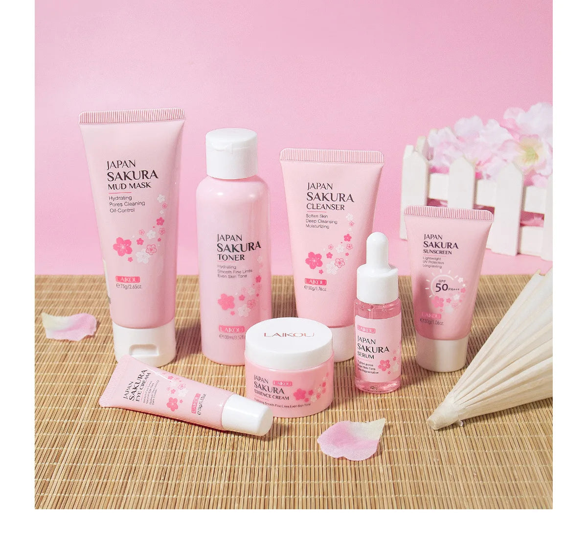 Sakura Skin Care Kit Hydrating Moisturizing Skin Care with Cleansing Pore Treatment and Sunscreen Cosmetic Skincare Korean