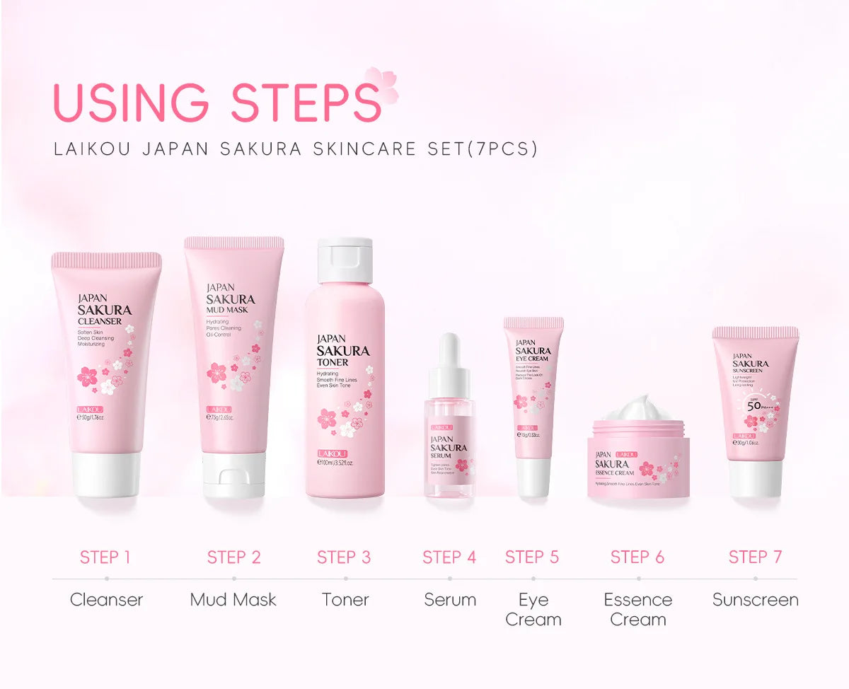 Sakura Skin Care Kit Hydrating Moisturizing Skin Care with Cleansing Pore Treatment and Sunscreen Cosmetic Skincare Korean